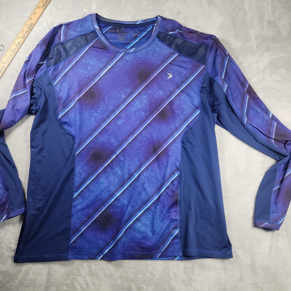 Reel Legends Aquaflauge Mens 2XL Blue Marlin Print Long Sleeve Fishing Shirt